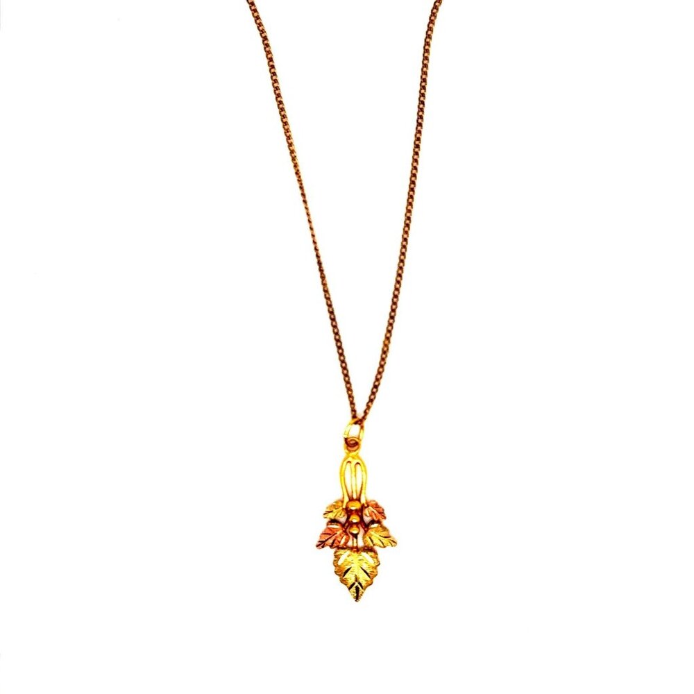 10K Gold Black Hills Leaf Pendant on Gold Filled Chain - Picture 1 of 9